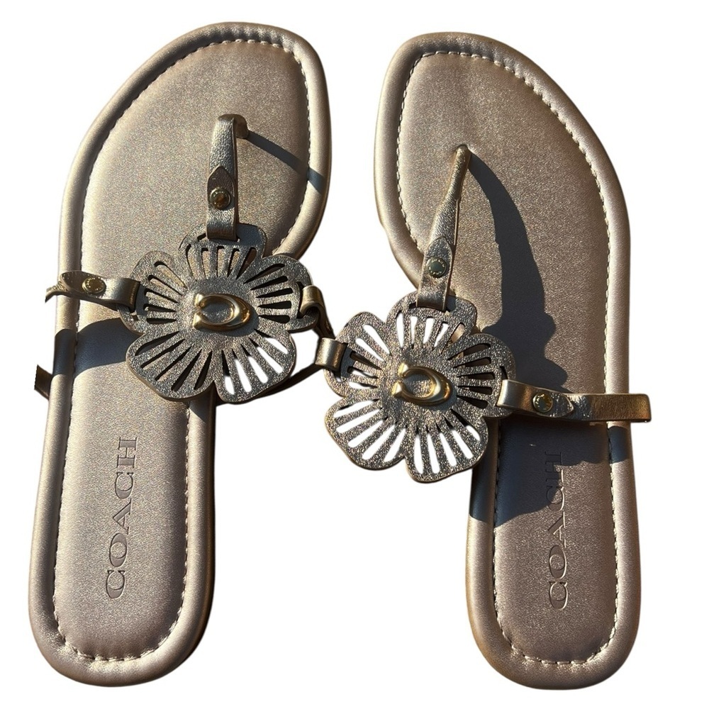Coach Metallic Floral Leather Gold Sandals NIB 8